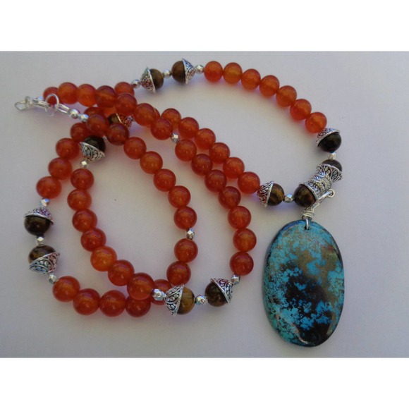 Carnelian, Azurite, Tiger Eye Necklace - Picture 8 of 10